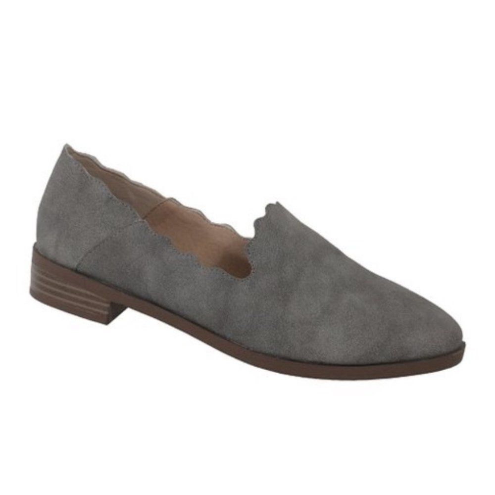 Yoki  gray faux suede scallop trim chaslie loafer